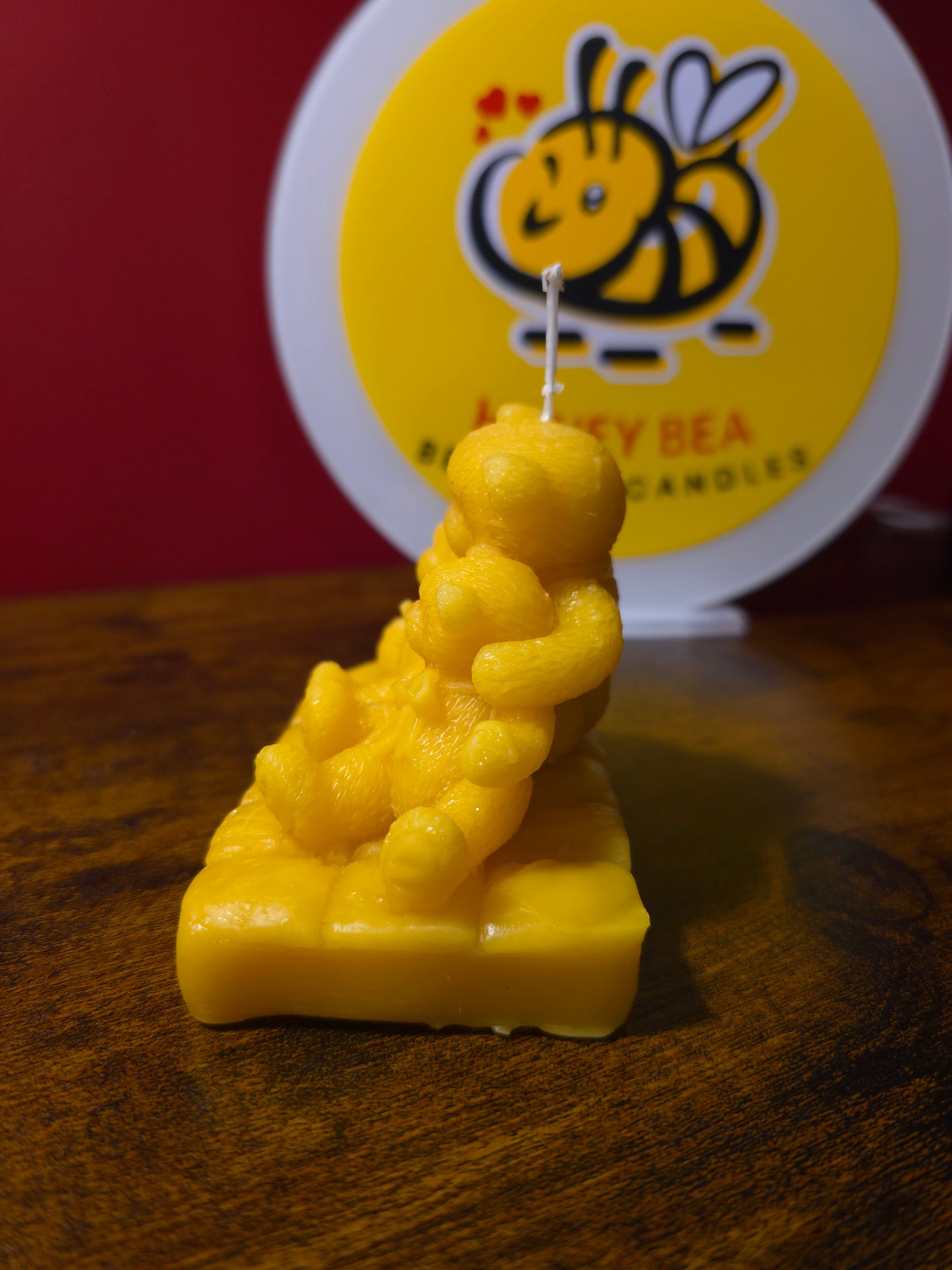 Handmade Pure Beeswax Teddy Bear Family Candle – Natural Scented, Perfect Gift