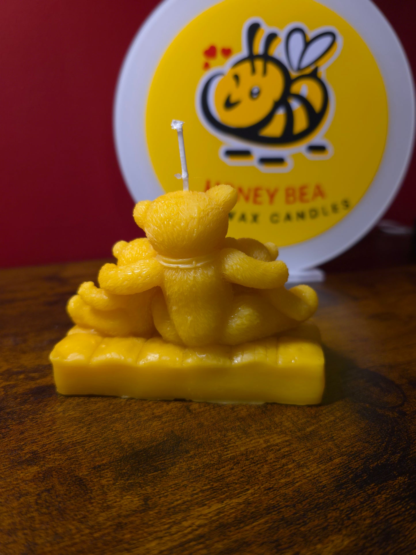 Handmade Pure Beeswax Teddy Bear Family Candle – Natural Scented, Perfect Gift