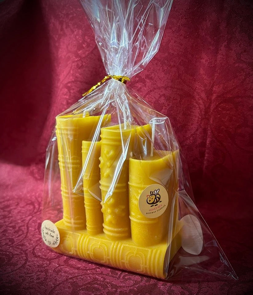 Handmade Pure Beeswax Book Candle – Natural Scented Gift for Book Lovers