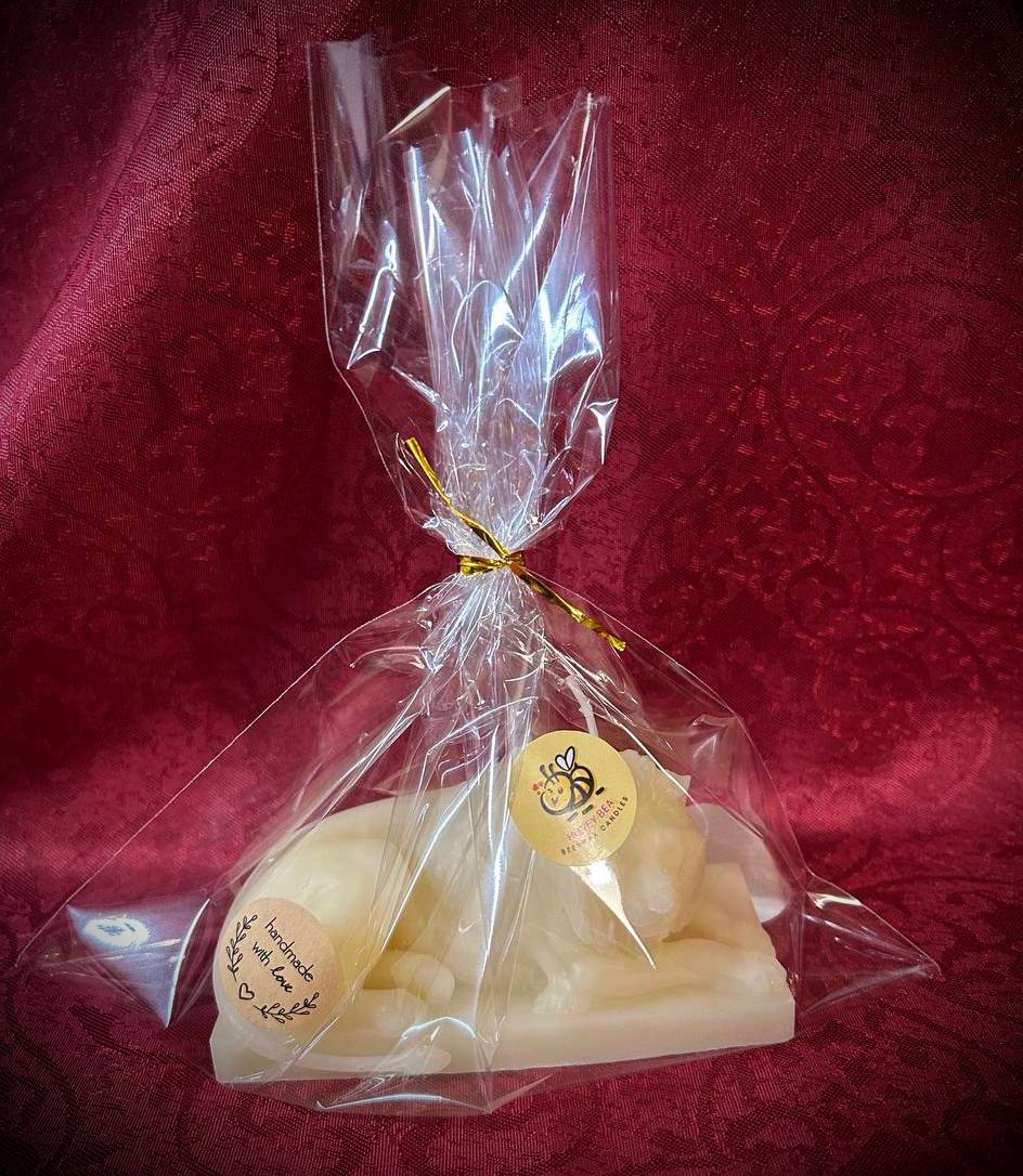 Handmade Pure Beeswax Ivory Lion Statue Candle – Natural Scented Decorative Gift