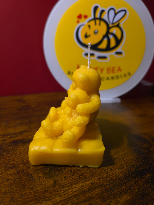 Handmade Pure Beeswax Teddy Bear Family Candle – Natural Scented, Perfect Gift